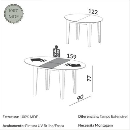 Imagem de Conjunto Mesa Oval Extensível com 4 Cadeiras MDF Estofadas Bege Dalla Costa