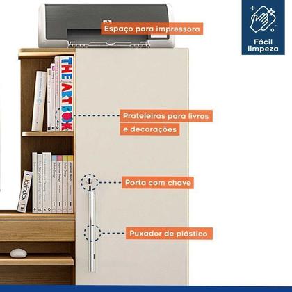 Imagem de Conjunto Mesa para Computador Escrivaninha com Armário e Armário Multiuso 2 Portas com Chave Asteca
