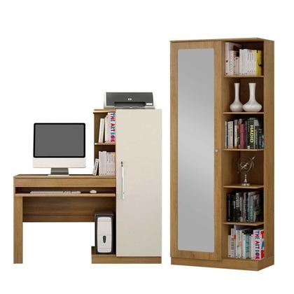 Imagem de Conjunto Mesa para Computador Escrivaninha e Armário Multiuso 1 Porta com Espelho João Pessoa
