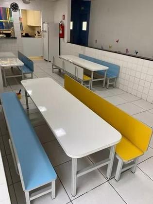 Imagem de Conjunto Mesa para Refeitório Infantil com bancos separados com Encosto Escolar e Copa