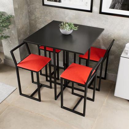 Imagem de Conjunto Mesa Preta 4 Cadeiras Pequena Estofado Industrial Black