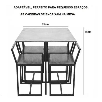 Imagem de Conjunto Mesa Preta 4 Cadeiras Pequena Estofado Industrial Black