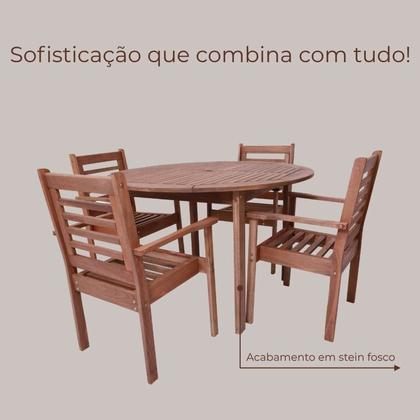 Imagem de Conjunto Mesa Redonda 4 Cadeiras Empilháveis e 2 Espreguiçadeiras Madeira Maciça Madeira