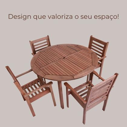 Imagem de Conjunto Mesa Redonda 4 Cadeiras Empilháveis e 2 Espreguiçadeiras Madeira Maciça Madeira