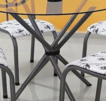 Imagem de Conjunto Mesa redonda 90cm aço tampo de Vidro 8mm com 4 cadeiras para Sala jantar cozinha campeã de vendas - RECOMENDADO!