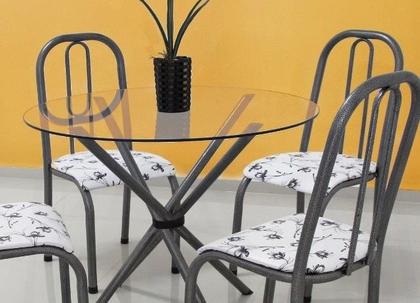 Imagem de Conjunto Mesa redonda 90cm aço tampo de Vidro 8mm com 4 cadeiras para Sala jantar cozinha campeã de vendas - RECOMENDADO!