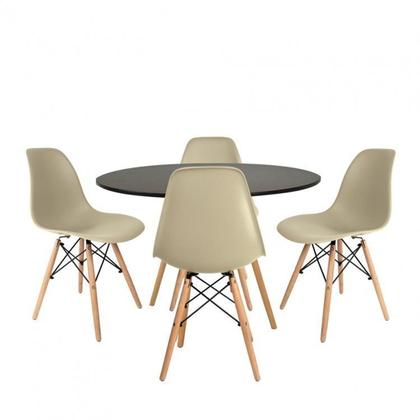 Imagem de Conjunto Mesa Redonda 90cm Tampo em Mdf 4 Cadeiras Pp Base Madeira Eames Dsw-m