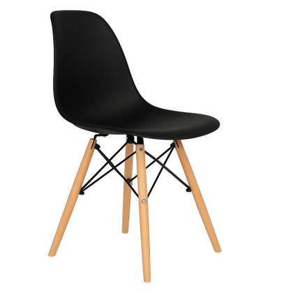Imagem de Conjunto Mesa Redonda Branca 90cm + 4 Cadeiras Eames Pretas Pés Madeira Sala Jantar Cozinha Moderna Pronta Entrega