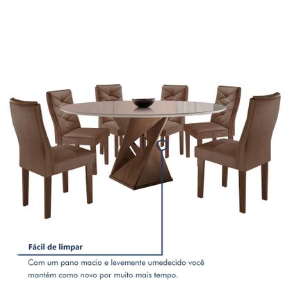 Conjunto Mesa Redonda com Vidro e 6 Cadeiras Tampo 120cmx120cm Barcelona Yescasa - Cel Móveis Imagem de Conjunto Mesa Redonda com Vidro e 6 Cadeiras Tampo 120cmx120cm Barcelona Yescasa