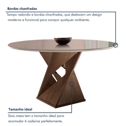 Conjunto Mesa Redonda com Vidro e 6 Cadeiras Tampo 120cmx120cm Barcelona Yescasa - Cel Móveis Imagem de Conjunto Mesa Redonda com Vidro e 6 Cadeiras Tampo 120cmx120cm Barcelona Yescasa