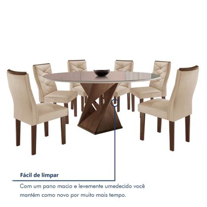 Imagem de Conjunto Mesa Redonda com Vidro e 6 Cadeiras Tampo 120cmx120cm Barcelona Yescasa
