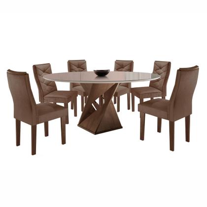 Imagem de Conjunto Mesa Redonda com Vidro e 6 Cadeiras Tampo 120CMX120CM Barcelona Yescasa
