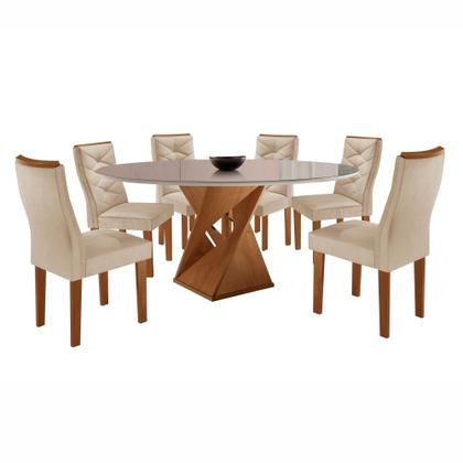 Imagem de Conjunto Mesa Redonda com Vidro e 6 Cadeiras Tampo 120cmx120cm Barcelona Yescasa