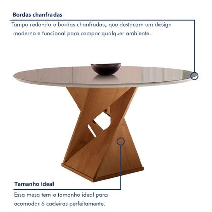 Conjunto Mesa Redonda com Vidro e 6 Cadeiras Tampo 120cmx120cm Barcelona Yescasa Imagem de Conjunto Mesa Redonda com Vidro e 6 Cadeiras Tampo 120cmx120cm Barcelona Yescasa