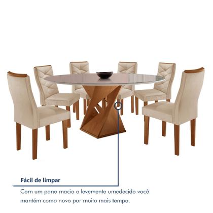 Conjunto Mesa Redonda com Vidro e 6 Cadeiras Tampo 120cmx120cm Barcelona Yescasa Imagem de Conjunto Mesa Redonda com Vidro e 6 Cadeiras Tampo 120cmx120cm Barcelona Yescasa