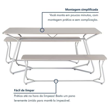 Imagem de Conjunto Mesa Retangular 180cm X 90cm com 2 Bancos Varetas