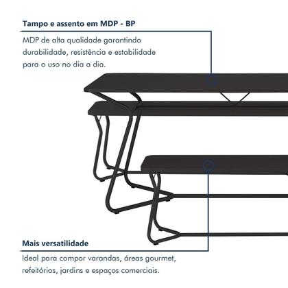 Imagem de Conjunto Mesa Retangular 180cm X 90cm com 2 Bancos Varetas