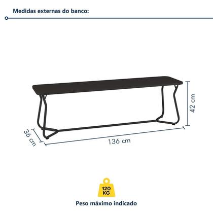 Imagem de Conjunto Mesa Retangular 180cm X 90cm com 2 Bancos Varetas