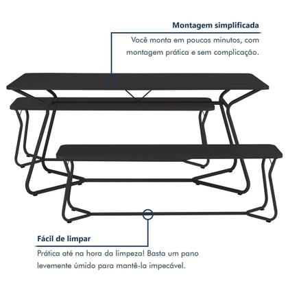 Imagem de Conjunto Mesa Retangular 180cm X 90cm com 2 Bancos Varetas