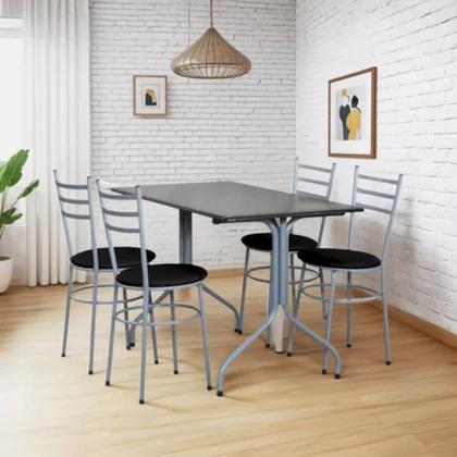 Imagem de Conjunto Mesa Retangular 70x120cm Cinza Com 4 Cadeiras Epoxi