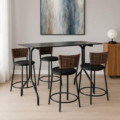 Imagem de Conjunto Mesa Retangular 70x120cm Preta Com 4 Banquetas Cappuccino