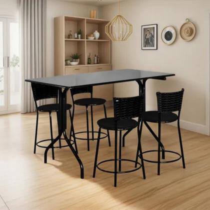 Imagem de Conjunto Mesa Retangular 70x120cm Preta Com 4 Banquetas Junco