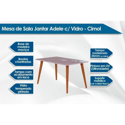 Imagem de Conjunto: Mesa Sala Jantar Adele c/ Tampo Madeirado c/ Vidro 130cm + 4 Cadeiras Nicole Madeira/OW/Joli - Cimol