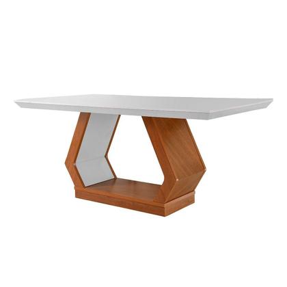 Imagem de Conjunto: Mesa Sala Jantar Alvorada c/ Tampo Madeirado Canto Reto 180x90cm e 6 Cadeiras Jade Imbuia/Off White - Suede Grafite - Rufato