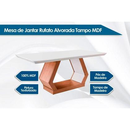 Imagem de Conjunto: Mesa Sala Jantar Alvorada c/ Tampo Madeirado Canto Reto 180x90cm e 6 Cadeiras Jade Imbuia/Off White - Suede Grafite - Rufato