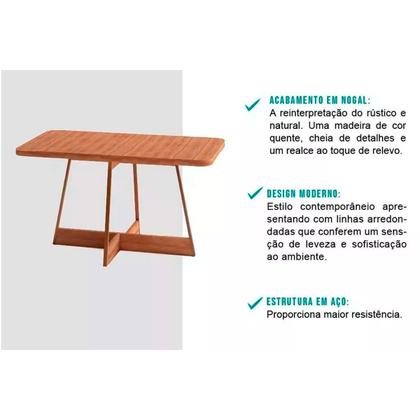 Imagem de Conjunto: Mesa Sala Jantar Átria 1592 Aço c/ Tampo Madeirado 160x90cm e 6 Cadeiras Lux Rose/Freijo/Nogal - Rose/Areia - Caramelo - Carraro