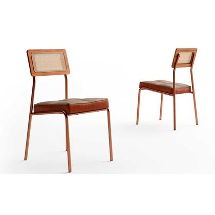 Imagem de Conjunto: Mesa Sala Jantar Átria 1592 Aço c/ Tampo Madeirado 160x90cm e 6 Cadeiras Lux Rose/Freijo/Nogal - Rose/Areia - Caramelo - Carraro