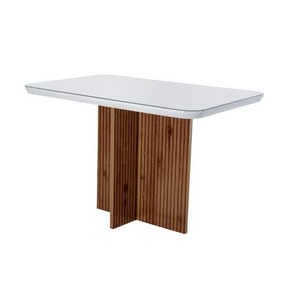 Imagem de Conjunto: Mesa Sala Jantar Berlim c/ Tampo Madeirado c/ Vidro Canto Curvo 120x80cm e 4 Cadeiras Amsterdã Imbuia/Off White - Linho Grafite - Rufato