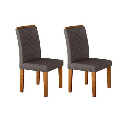 Imagem de Conjunto: Mesa Sala Jantar Berlim c/ Tampo Madeirado c/ Vidro Canto Curvo 120x80cm e 4 Cadeiras Jade Imbuia/Off White - Suede Grafite - Rufato