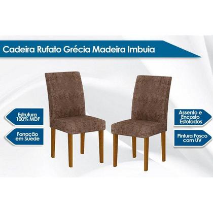 Imagem de Conjunto: Mesa Sala Jantar Berlim c/ Tampo Madeirado c/ Vidro Canto Reto 120cm + 4 Cadeiras Grécia Imbuia/Chocolate - Rufato