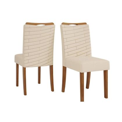 Imagem de Conjunto: Mesa Sala Jantar Canes Tampo Madeirado c/ Vidro Curvo 170x90cm e 6 Cadeiras Julia Cedro/Off White - Linho Neve - DJ Móveis