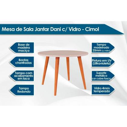 Imagem de Conjunto: Mesa Sala Jantar Dani Tampo Madeirado c/ Vidro 109cm e 4 Cadeiras Fernanda Madeirado/Off White - Nature-Madeirado/Suede N - Cimol