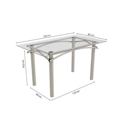 Imagem de Conjunto: Mesa Sala Jantar Elba c/ Tampo de Vidro 150cm e 6 Cadeiras Portugal Niquel - Courano Bege - Kappesberg