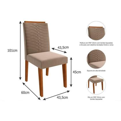 Imagem de Conjunto: Mesa Sala Jantar Flora c/ Tampo Madeirado 109cm e 4 Cadeiras Clarice Cinamomo/Off White - Nature-Madeirado/Linho Be - Cimol