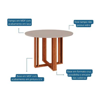Imagem de Conjunto: Mesa Sala Jantar Flora c/ Tampo Madeirado 109cm e 4 Cadeiras Clarice Cinamomo/Off White - Nature-Madeirado/Linho Be - Cimol