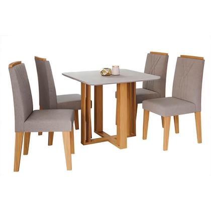 Imagem de Conjunto: Mesa Sala Jantar Flora Tampo Madeirado c/ Vidro 95X95cm e 4 Cadeiras Nicole Nature/Suede Joli Chocolate - Cimol