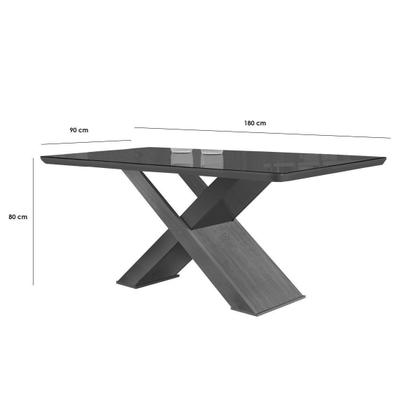Imagem de Conjunto: Mesa Sala Jantar Imperatriz Tampo Madeirado c/ Vidro Reto 180x90 e 6 Cadeiras Imperatriz Capuccino/Suede Grafite - Rufato
