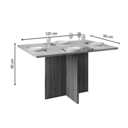 Imagem de Conjunto: Mesa Sala Jantar Italia c/ Tampo Madeirado c/ Vidro 120x90cm e 4 Cadeiras Talia Cedro/Off White - Suede Creme - DJ Móveis