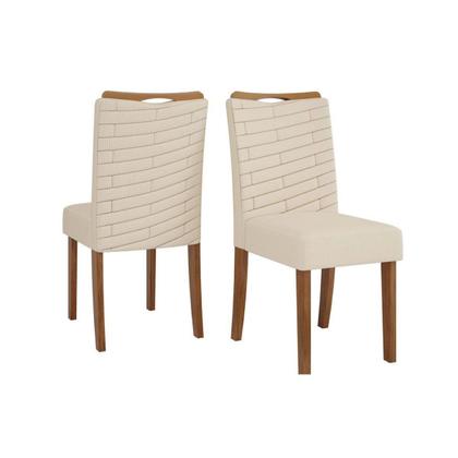 Imagem de Conjunto: Mesa Sala Jantar Italia Tampo Madeirado c/ Vidro 120x90cm e 4 Cadeiras Julia Cedro/Off White - Linho Neve - DJ Móveis