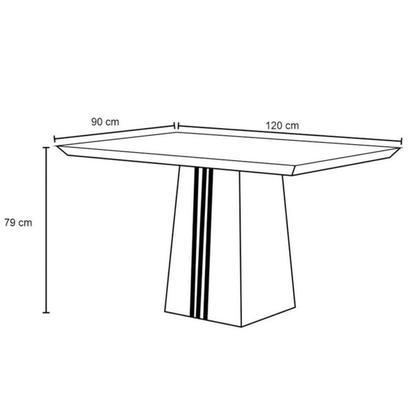 Imagem de Conjunto: Mesa Sala Jantar Italia Tampo Madeirado c/ Vidro 120x90cm e 4 Cadeiras Julia Cedro/Off White - Linho Neve - DJ Móveis