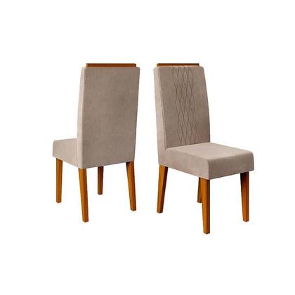 Imagem de Conjunto: Mesa Sala Jantar Itália Tampo Madeirado c/ Vidro Curvo 136x136cm e 8 Cadeiras Lia Freijo/Off White - Suede Kraft - DJ Móveis