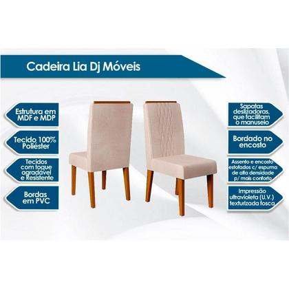 Imagem de Conjunto: Mesa Sala Jantar Itália Tampo Madeirado c/ Vidro Curvo 136x136cm e 8 Cadeiras Lia Freijo/Off White - Suede Kraft - DJ Móveis