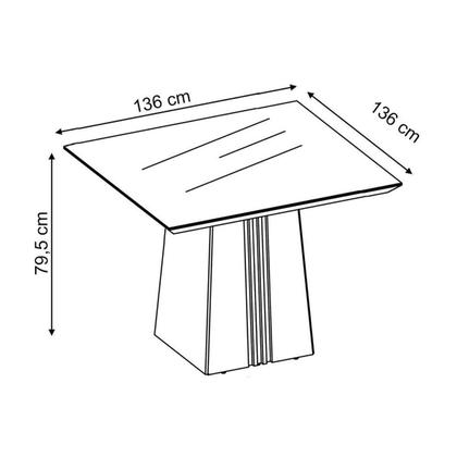 Imagem de Conjunto: Mesa Sala Jantar Itália Tampo Madeirado c/ Vidro Curvo 136x136cm e 8 Cadeiras Lia Freijo/Off White - Suede Kraft - DJ Móveis