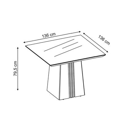 Imagem de Conjunto: Mesa Sala Jantar Itália Tampo Madeirado c/ Vidro Curvo 136x136cm e 8 Cadeiras Ondina Cedro/Off White - Linho Neve - DJ Móveis