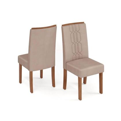 Imagem de Conjunto: Mesa Sala Jantar Itália Tampo Madeirado c/ Vidro Curvo 136x136cm e 8 Cadeiras Zoe Cedro/Off White - Suede Creme - DJ Móveis