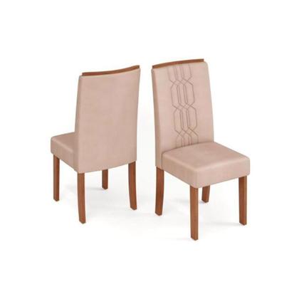 Imagem de Conjunto: Mesa Sala Jantar Italia Tampo Madeirado c/ Vidro Curvo 170x90cm e 4 Cadeiras Zoe Freijo/Off White - Suede Creme - DJ Móveis